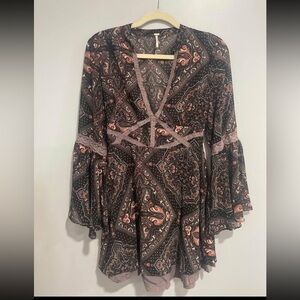 Free People Black and Pink Paisley Dress